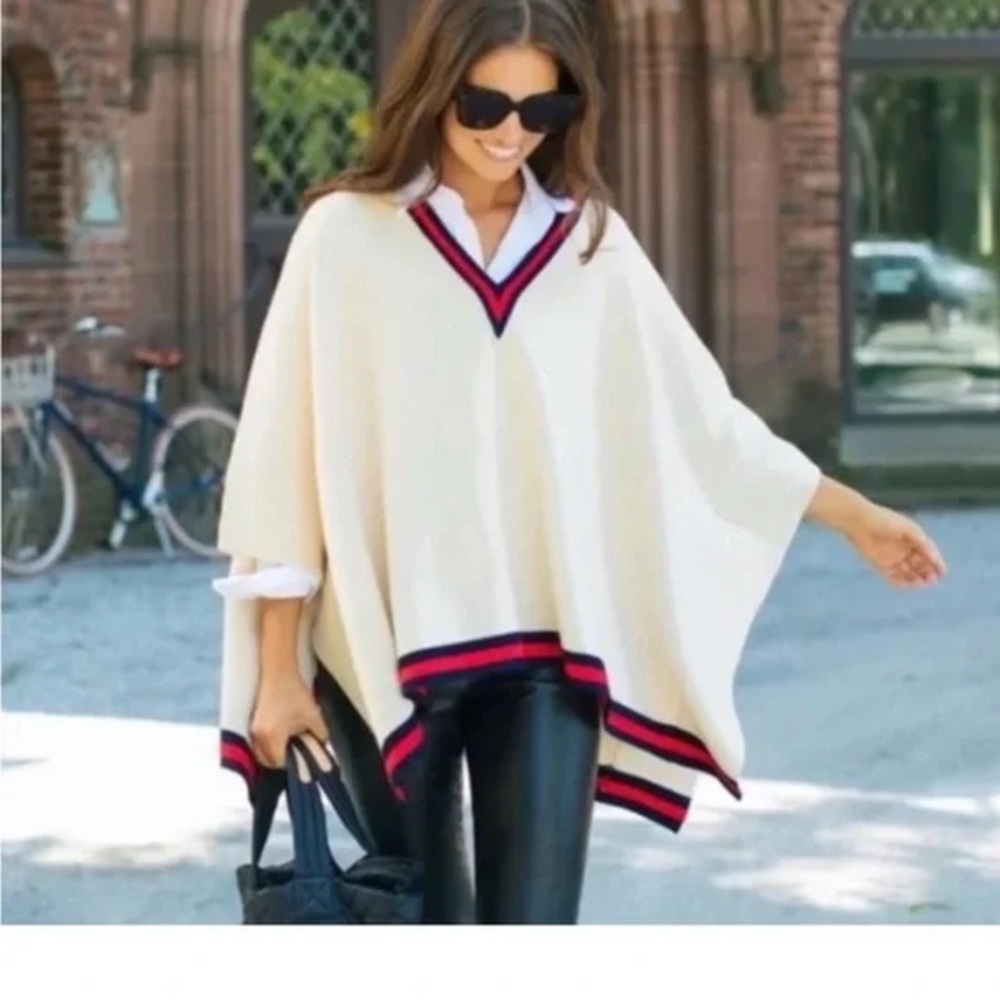 Stylish Cream V-Neck Sweater Poncho